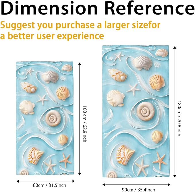 Ocean-Themed Microfiber Beach Towel Light Blue Beach Shells Design, Quick Dry Absorbent Sand Free Lightweight Travel Essentials, Perfect for Pool Gym Vacation Camping 70x35 Inch