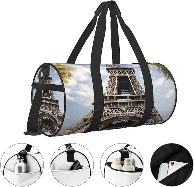 Travel Duffel Bag Lightweight Carry On Weekender Overnight Bags Eiffel Tower French Paris Monument Sports Tote Gym Backpack with Adjustable Strap Hospital Bags Foldable Luggage Bag for Women Men