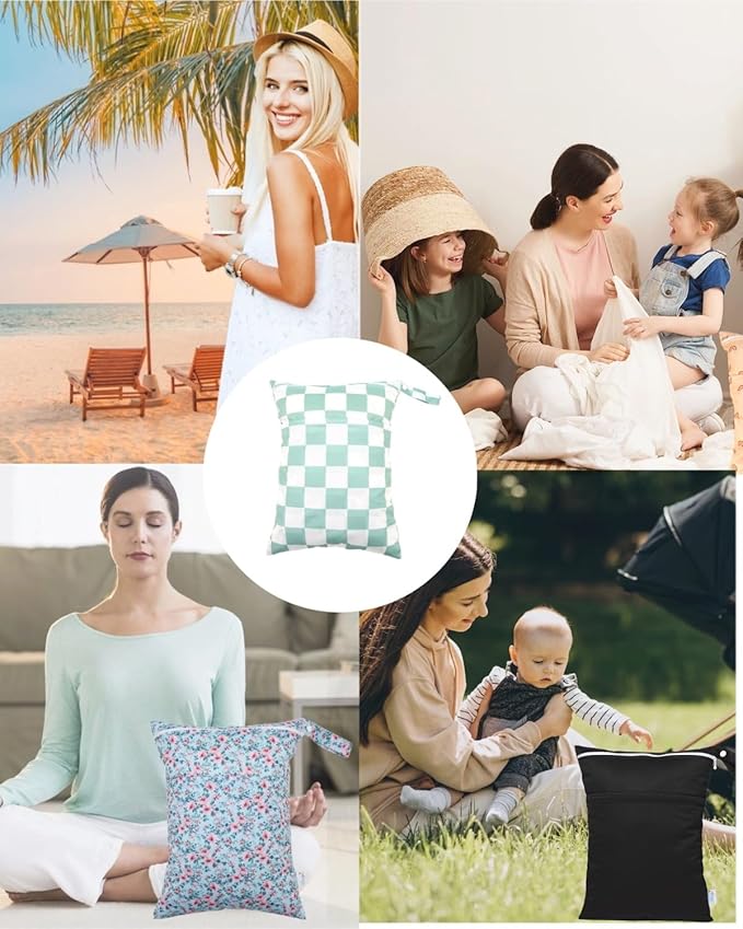 Wet Dry Bag Reusable Waterproof Swimming Bag Travel Beach Pool Yoga Gym Bag for Baby Cloth Diaper Swimsuits Wet Clothes Two Zipper Pockets 3 Pack 3L24