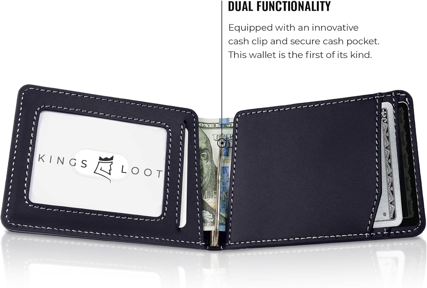 Kings Loot Wallet for Men | Minimalist Slim RFID Blocking Leather Design with Cash Pocket & Card Pull Strap | Holds 1-15 Cards | Stylish & Durable Wallets (Sapphire)
