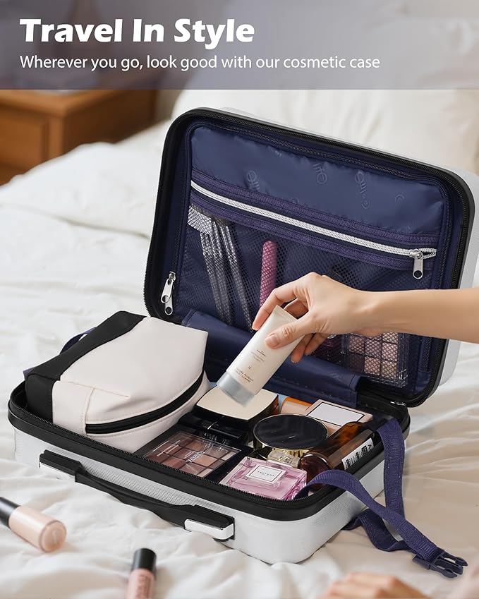 Coolife Luggage Sets, 5 Piece Durable Suitcase, Lightweight Carry on Luggage with PC+ABS Hardshell, Dual Spinner Wheels, TSA Lock and YKK Zipper (white grid new, 5 piece set)