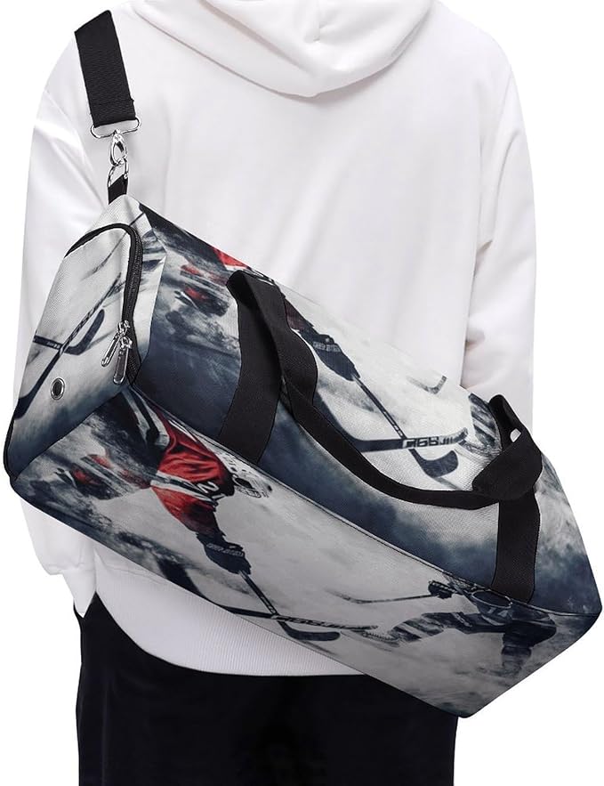 Oxford Cloth Ice Hockey Art Gym Bag,Duffle Bag with Shoes Compartment And Adjustable Shoulder Straps，Weekender Bags for Men Women.