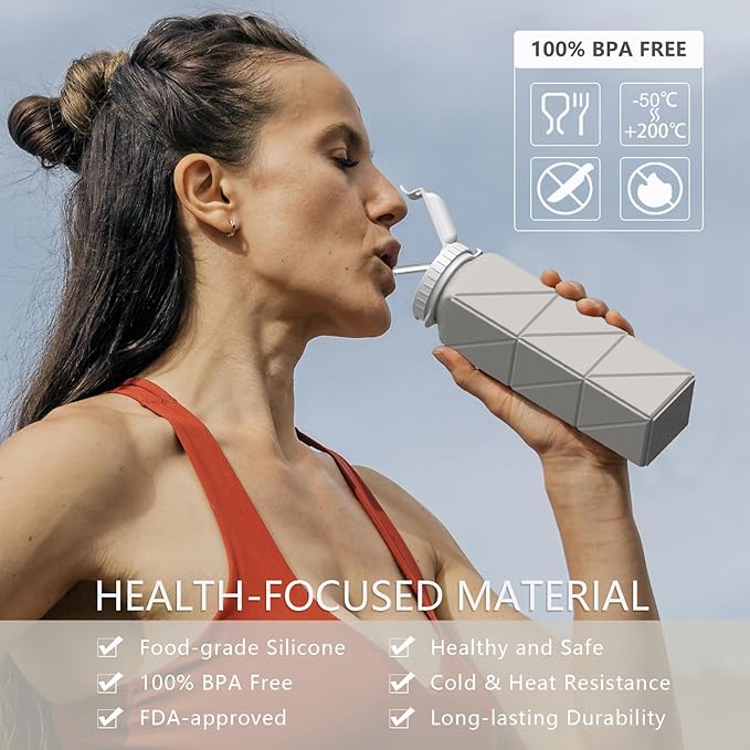 Collapsible Water Bottles with Straw 20.6oz, Silicone Foldable Portable Water Bottle, BPA-Free, Leakproof Reusable for Travel Camping Hiking Cycling Yoga Sports, 1 Pack (Starlight)