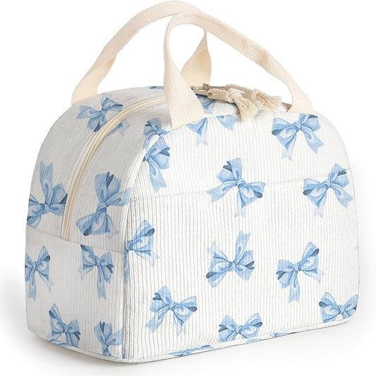lunch bag for women,bento box adult for work,insulated lunchbox cooler containers,leakproof corduroy lunchbag,lunch tote for school college offices,outdoor picnic travel (Blue Bow Tie)