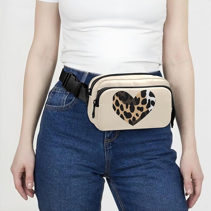 Leopard Heart Fanny Pack for Women Men Water Resistant Fashion Waist Packs with Adjustable Strap Belt Bag for Travel Workout Jogging Hiking 21217966