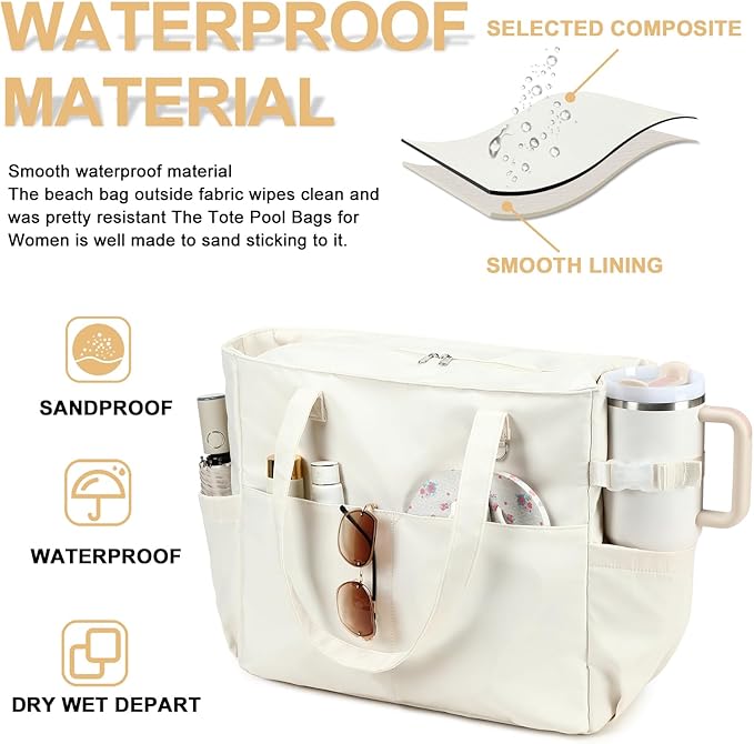 Bluboon Waterproof Beach Tote Pool Bags for Women Ladies Extra Large Carry On Bag With Wet Compartment for Weekender Travel