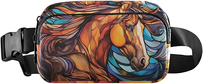 Stained Glass Printed Horse Fanny Pack for Women Men Water Resistant Fashion Waist Packs with Adjustable Strap Belt Bag for Travel Workout Jogging Hiking 21219667
