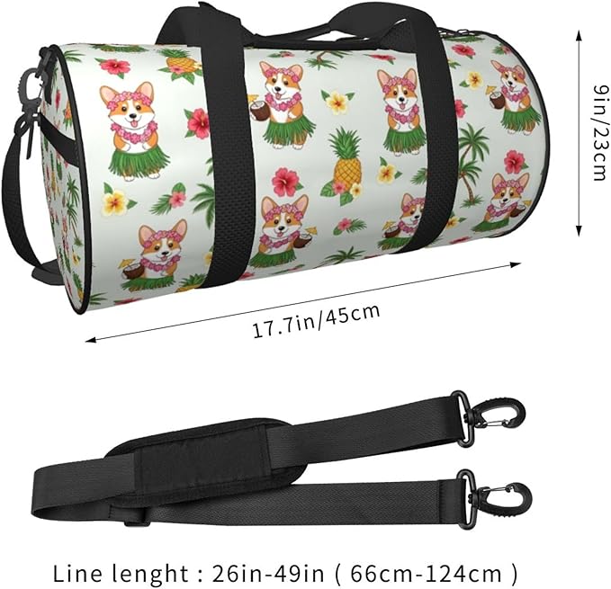 Travel Sports Gym Bag Duffel Sports Bags Hawaiian Tropical Summer Corgis Pineapple Palm for Women or Men Training Swim Yoga