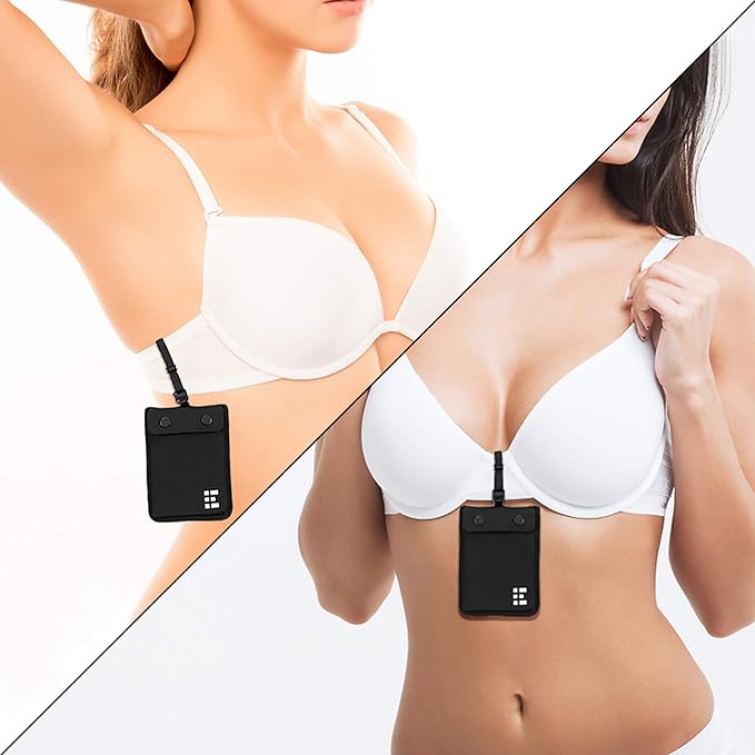 Hidden Bra Wallet - Travel Pouch and Secret Pocket for Passport, Money, Credit Cards - Undercover Stash for All Bra Sizes - Secure, Comfortable, Machine Washable - Black