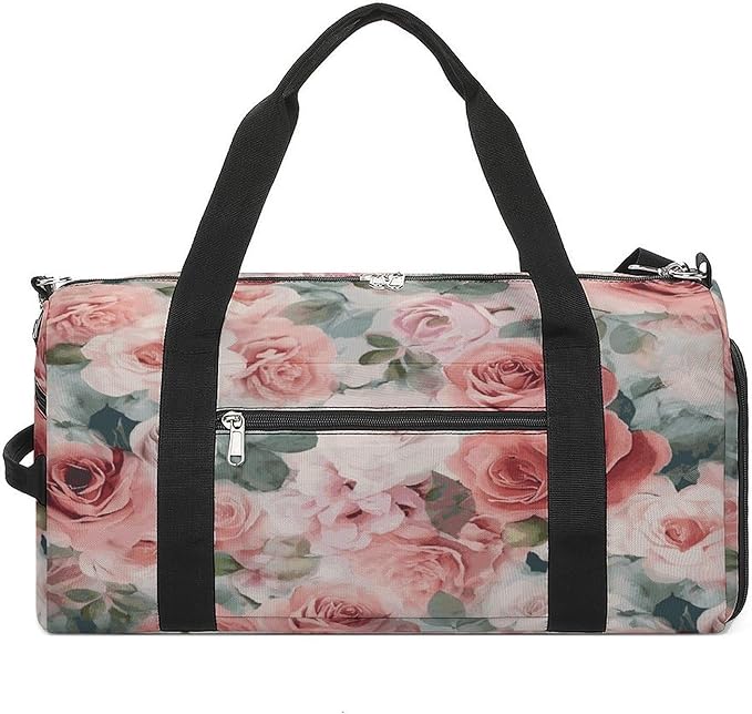Soft Color Pale Faded Mix of Roses Gym Bag Lightweight ，Travel Duffle Bag with Shoe Compartment，Gym Bag for Women for Overnight, Weekend, Yoga, Gym, Business Trips, Sport And Hospital.