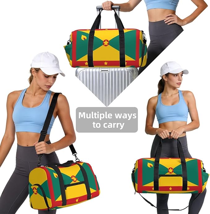 Flag of Grenada Print Gym Bag with Shoe Compartment for Women Men, 17.7in Sports Duffle Weekender Tote, Overnight Travel Duffel Bag Carry On