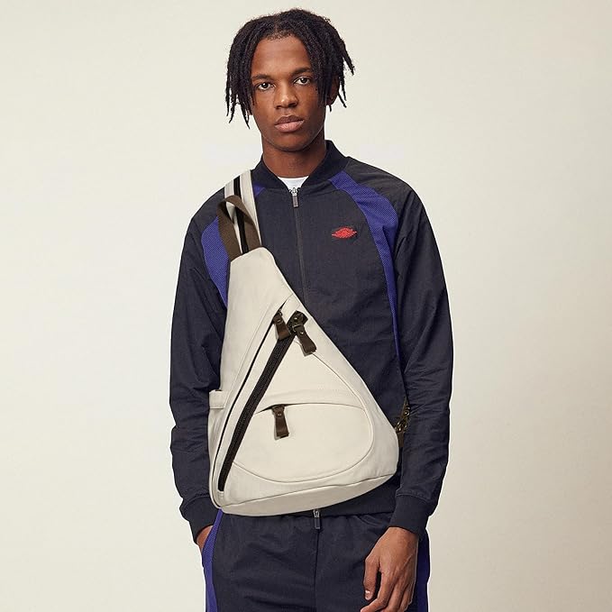 KL928 Canvas Sling Bag - Small Crossbody Backpack Shoulder Casual Daypack Rucksack for Men Women(Large Version,Beige)