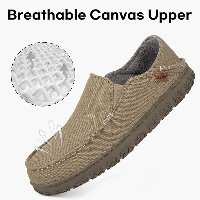 LongBay Men's Moccasin Slippers Comfy Warm Memory Foam House Shoes Winter for Indoor Outdoor