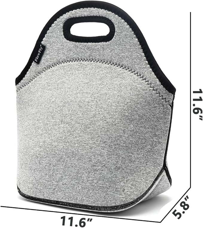 FlowFly Neoprene kids Lunch box Insulated Soft Bag Mini Cooler Thermal Meal Tote Kit for Boys, Girls,Men,Women,School,Work, Office, Grey