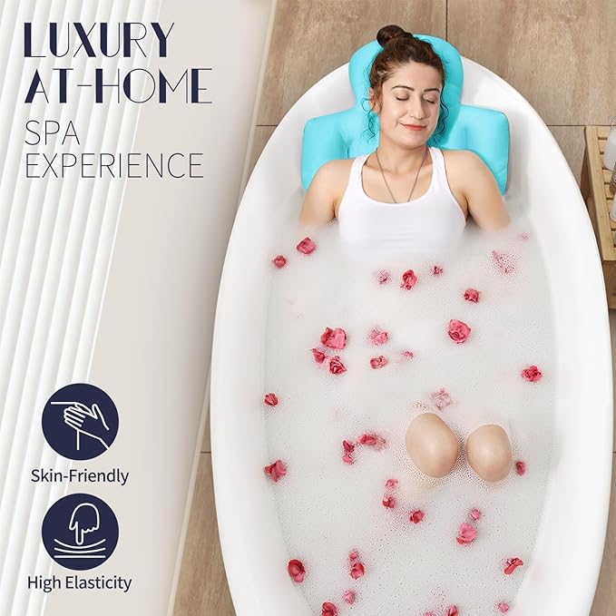 Full Body Bath Pillow for Bathtub, Thick Bathtub Cushion, Luxury Tub Pillow for Bath for Headrest Neck and Back Support Ocean Blue 60" x 16"