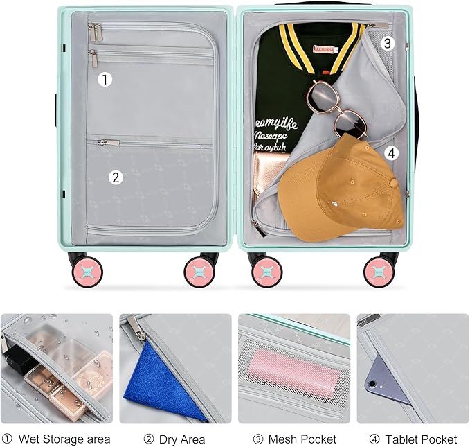 20 Inch Carry-on Luggage Zipperless for Women, Hardside Rolling Suitcase with Spinner Wheels & TSA Lock,PC Lightweight Carry on Luggage Airline Approved 22x14x9 Hard Case