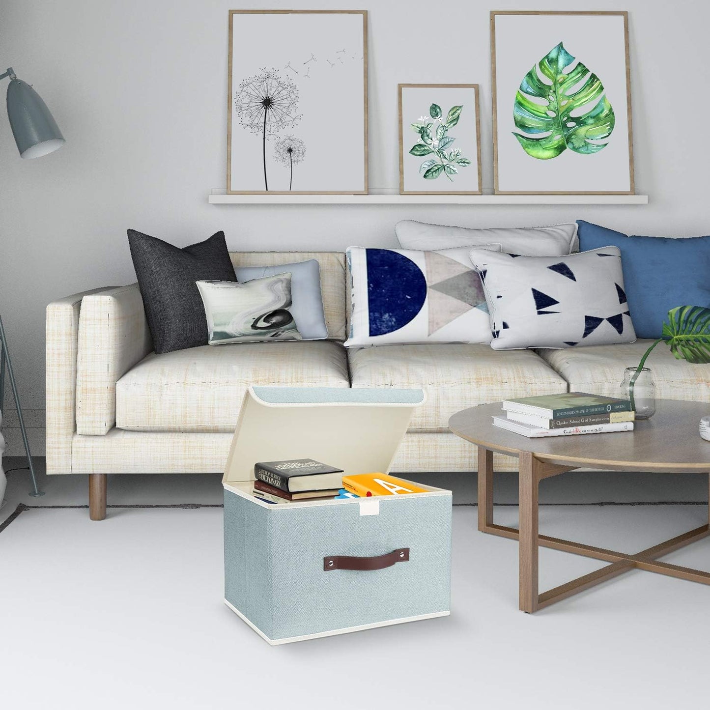 TYEERS Collapsible Storage Boxes, Washable Fabric Storage Bins with Lids, 14.9x9.8x9.8 inches, 3 Pack, Aqua Spring