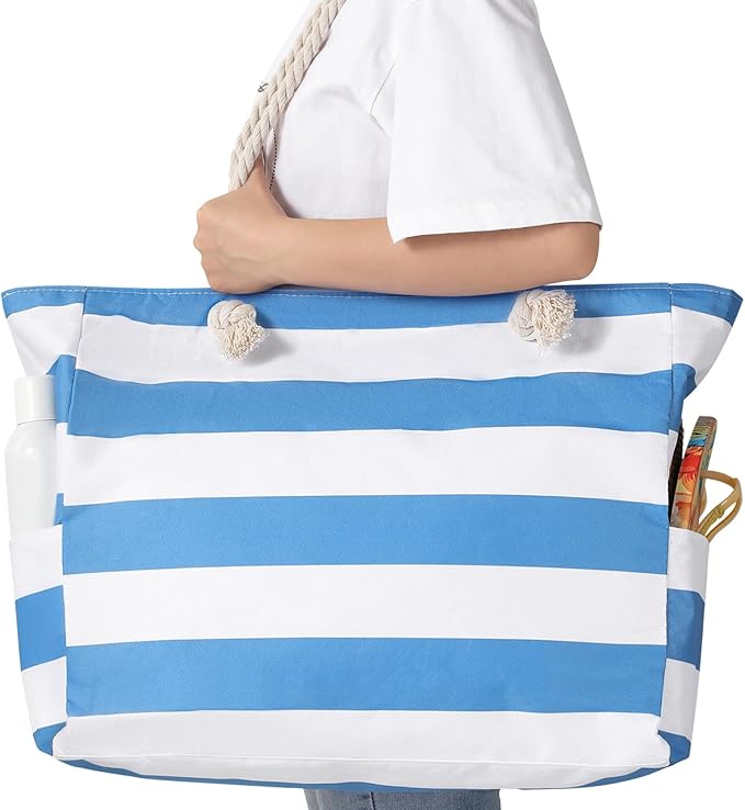 Clothirily Beach Bag for Women - Large Beach Tote Bag, Waterproof Sandproof Beach Bag with Zipper, Large Swim Pool Beach Tote