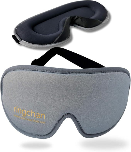 3D Contoured Eye Mask for Travel - 100% Blackout Sleep Mask for Men Women - Zero Eye Pressure Adjustable Eye Cover for Nap, Office & Meditation, Comfortable & Soft - Slate Gray