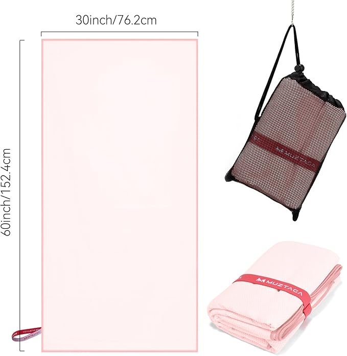 Microfiber Towel Large for Beach, Travel, Swimming, Bath, Pool–Quick Dry, Ultra Compact, Sand Free, Lightweight & Super Absorbent(Light Pink,60x30 in)