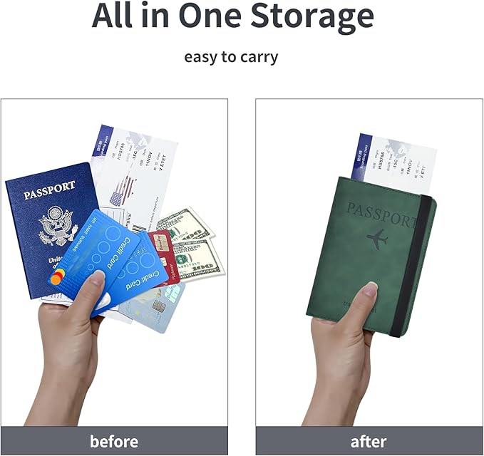 Passport Holder, Passport Cover with Credit Card Slot and Boarding Pass Slot Combo, Passport Wallet Case Book Travel Must Have, RFID Blocking Leather Travel Accessories, Atrovirens