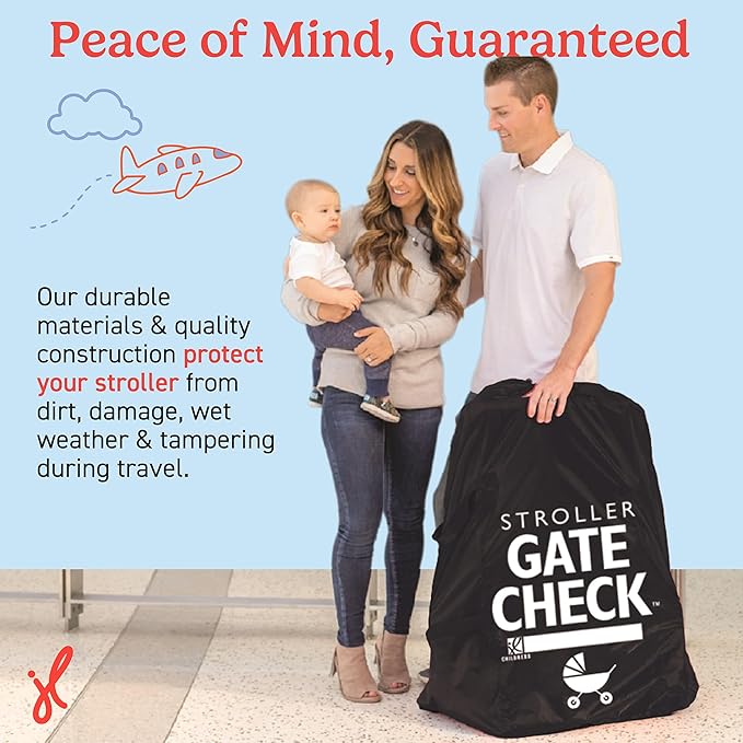 J.L. Childress Gate Check Bag for Single & Some Double Strollers - Travel Bag for Airplane, Fits Most Standard Baby Strollers, Airport Accessories Gate Check, Flying Essentials - Black