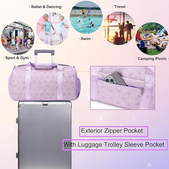 Duffle Bag Dance Dag for Girl Sports Gym Bag Corduroy Overnight Bag Ballet Bag with Shoe Compartment and Dry Wet Pocket.