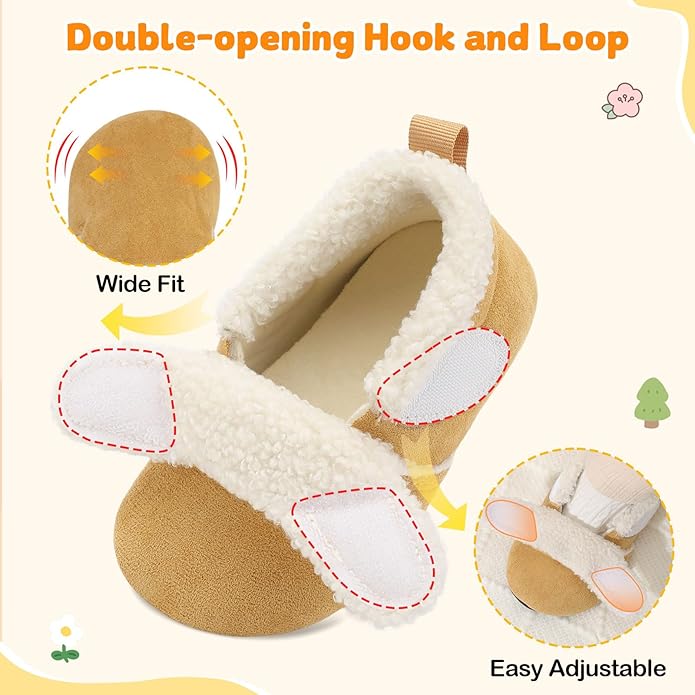 JOINFREE Toddler Slippers Boys Girls Adjustable House Shoes Barefoot Sock Shoes with Rubber Sole Baby Comfort Warm Indoor Outdoor Walking Shoe