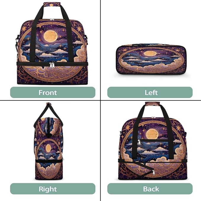 Purple Nebula Galaxy Moon Large Weekender Bag with Shoe Compartment Travel Duffel Bags for Women Carry On Hospital Overnight Bag Foldable Personal Item Travel Bags Tote Gym Sports Airplanes