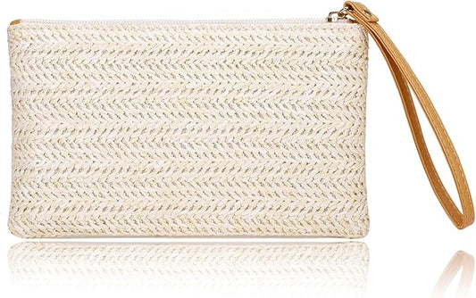 COOKOOKY Womens Straw Clutch Bag Bohemian Summer Beach Straw Purse Zipper Wristlet Wallets for Women