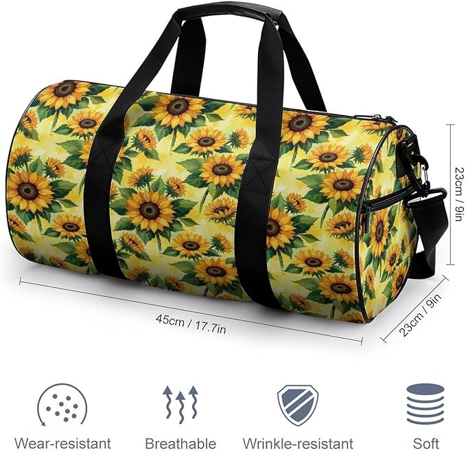 Workout Lightweight Duffel Bags Yellow Sunflower Painting Durable Travel Gym Sports Bag Carry On Weekender Overnight Bag