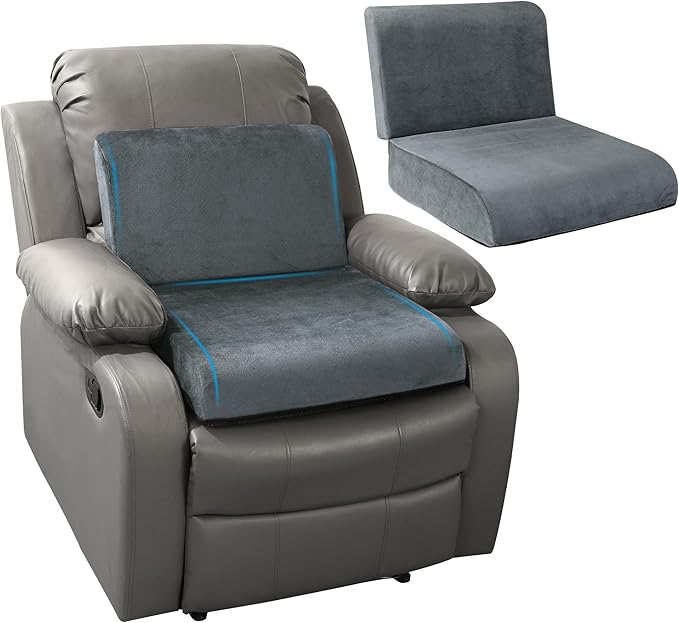 HOMBYS Recliner Seat Cushion with Lumbar Supportive Pillow Extra Large Non-Slip Seat Cushion with Back Support Cushions,Cruve Edge Design for Relief Thighs Pressure, Dark Grey