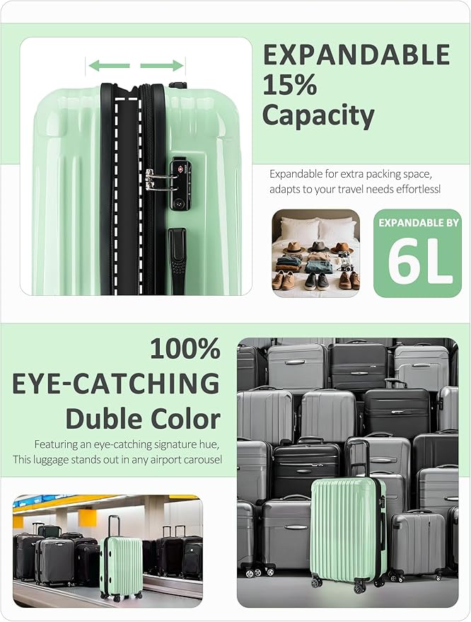 Carry on Luggage - Airline Approved Suitcases with Spinner Wheels, Built-In TSA Lock，Hard Shell Expandable Suitcases
