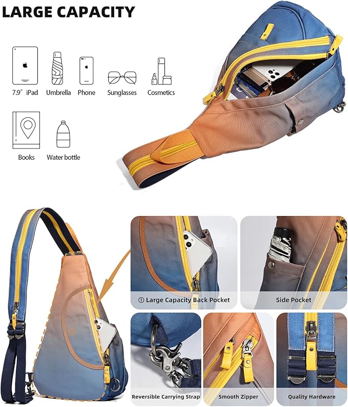 KL928 Canvas Sling Bag - Small Crossbody Backpack Shoulder Casual Daypack Rucksack for Men Women