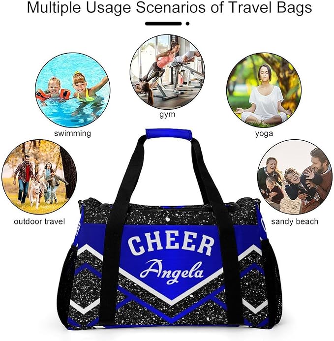 Cheer Navy Blue Cheerleading Black Crossbody Bag Waterproof Lightweight Duffel Bag Gym Dance Sport Perform Training Bag for Teens Women Men