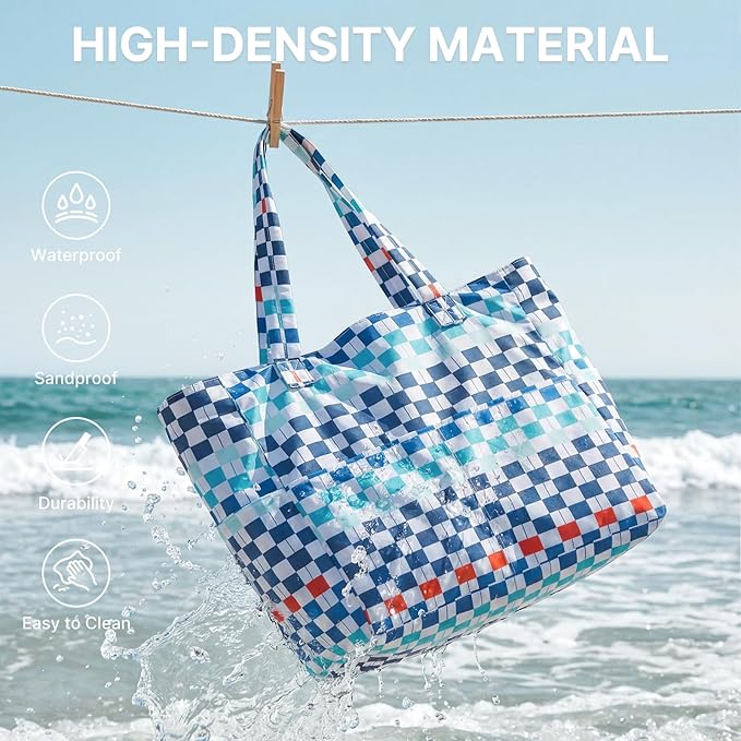 G4Free XL Beach Bag Waterproof Sandproof, Large Foldable Beach Tote with Zipper for Women, Pool Travel Swim Grocery Tote Bag