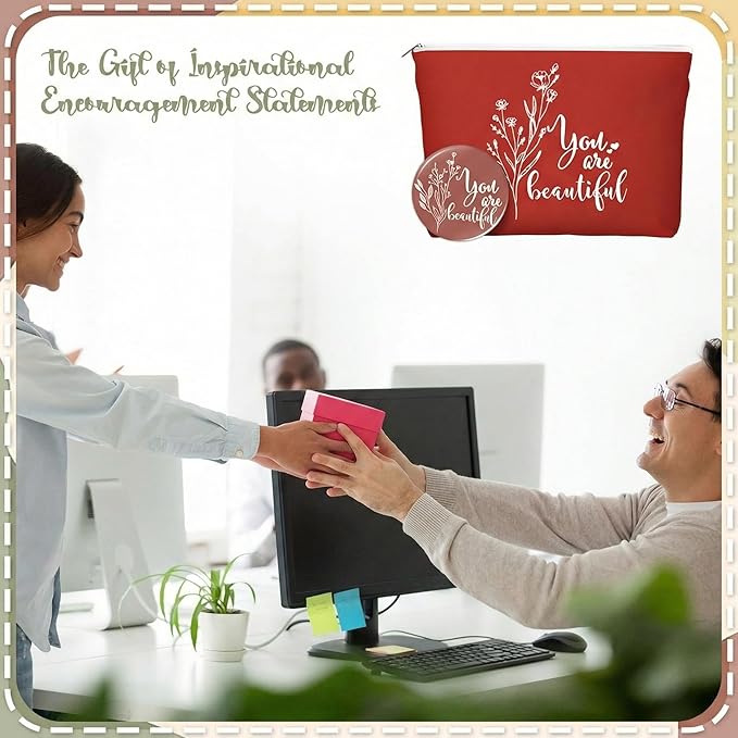 20 Pcs Employee Appreciation Gifts For Women Inspirational Canvas Makeup Bags Portable Compact Mirror Bulk Cosmetic Bags Thank You Gifts for Social Worker Coworkers (Botanical,Vintage)