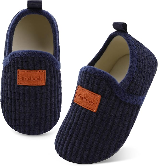 XIHALOOK Toddler Boys Girls House Slippers with Microfleece Lining Cozy Household Shoes Non-slip for Kids