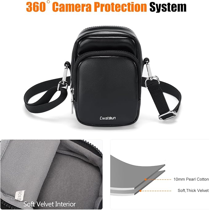 Cwatcun Mini Digital Compact Camera Sling Bag PU Leather，Portable Protective Small Crossbody Camera Case Lightweight Photography Camera waist bag for Canon Nikon Sony Fuji Digital Camera