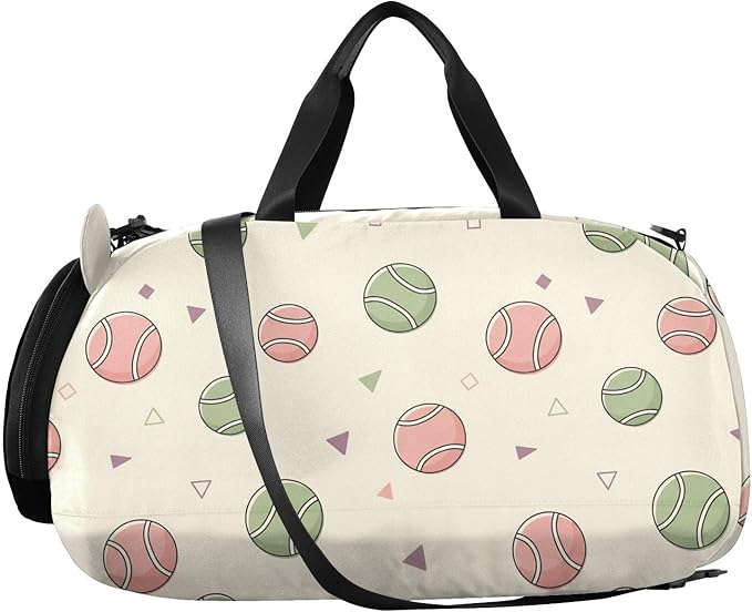 Tennis Balls Print Kids Sports Duffle Bag for Boys Girls Toddler Weekender Overnight Bag with Shoe Compartment & Wet Pocket Travel Foldable Bag for Gym Sport Dance Travel