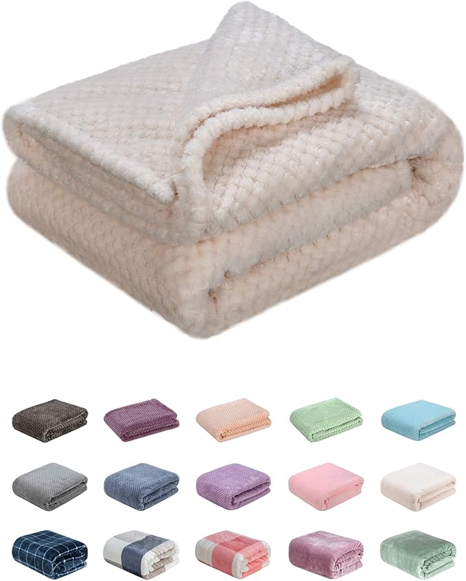 Fuzzy Throw Blanket, Plush Fleece Blankets for Adults, Toddler, Boys and Girls, Warm Soft Blankets and Throws for Bed, Couch, Sofa, Travel and Outdoor, Camping (40”×60”, Cream)