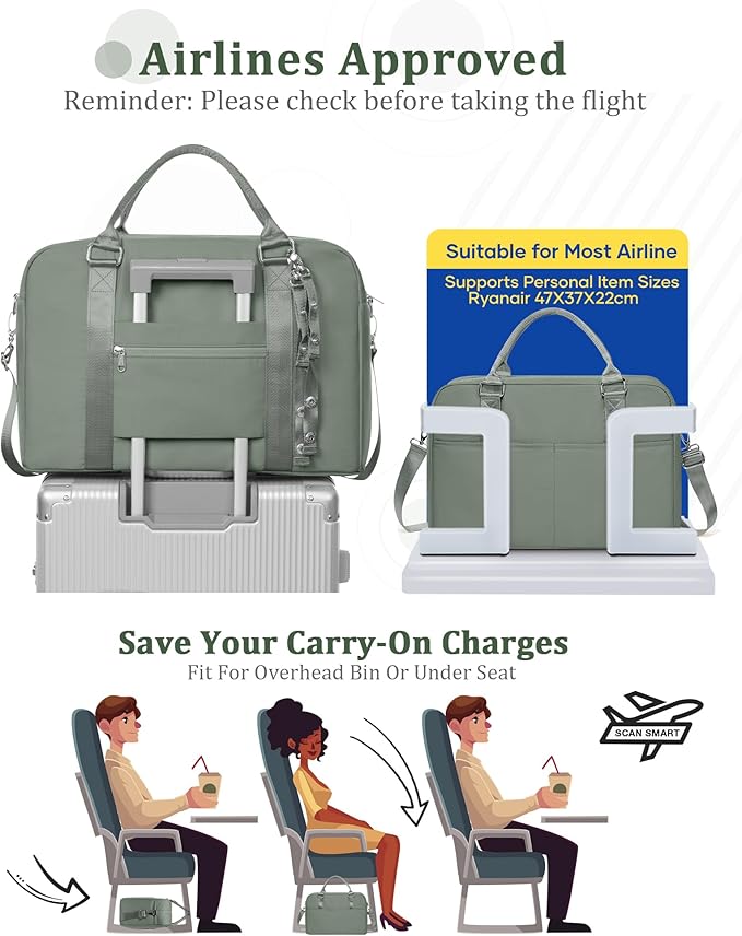 Gym Bag for Women,Travel Duffle Bag for Travel with Wet Pocket Weekender Overnight Carry On Tote Bag Luggage Bag with Trolley Sleeve Personal Item Travel Bag Hospital Diaper Bag Green