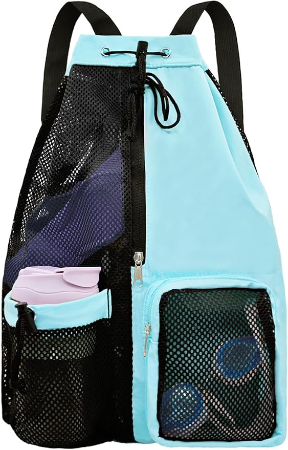 Mesh Beach Backpack with Wet Pocket Drawstring Pool Bag Waterproof Swimming Bag Gym Backpack for Men & Women