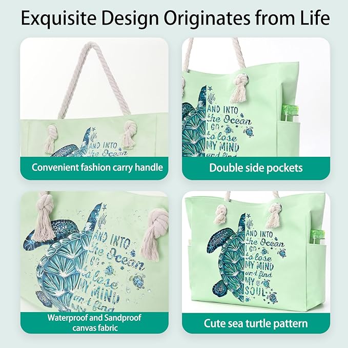 Beach Bags for Women Large Waterproof Beach Travel Tote Bags Sandproof Swim Pool Bag Canvas Zipper Big Tote