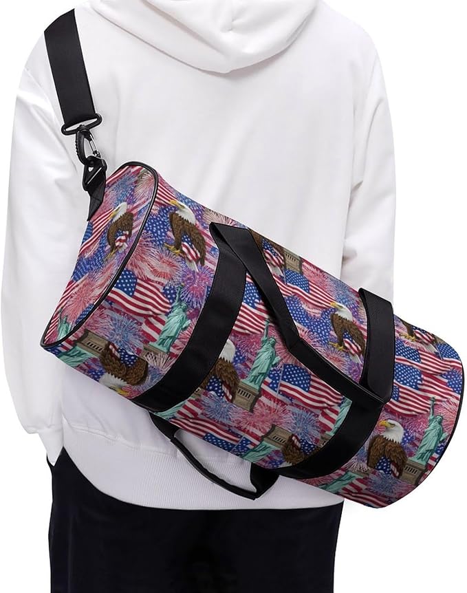 Travel Duffle Bag Statue of Liberty America Flag Eagle Carry On Weekender Bags Workout Lightweight Duffel Bags for Men and Women