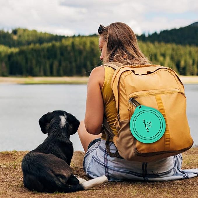 Portable Collapsible Dog Bowl, Food Grade Silicone, Large Capacity, Easy to Wash - Ideal for Outdoor Camping and Hiking, Suitable for Dogs, Cats, and Pets (Green)