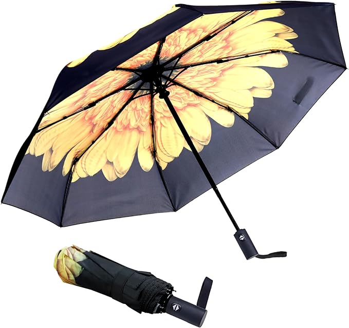 Travel Essentials Umbrella Windproof Compact Collapsible Light, Automatic, Strong and Portable, Wind Resistant Folding Small Umbrella for Rain