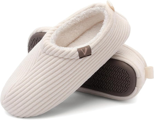 Women’s Fuzzy Memory Foam Slippers with Cozy Curly Fur and Warm Fleece Lining Closed Back Non-Slip House Shoes Lightweight Soft Comfy Indoor Bedroom Slippers