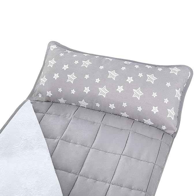 Toddler Nap Mat 2 Pack, Nap Mat for Toddlers Preschool, Daycare and Fleece Minky Blanket, Lightweight, Soft, Gray and Navy