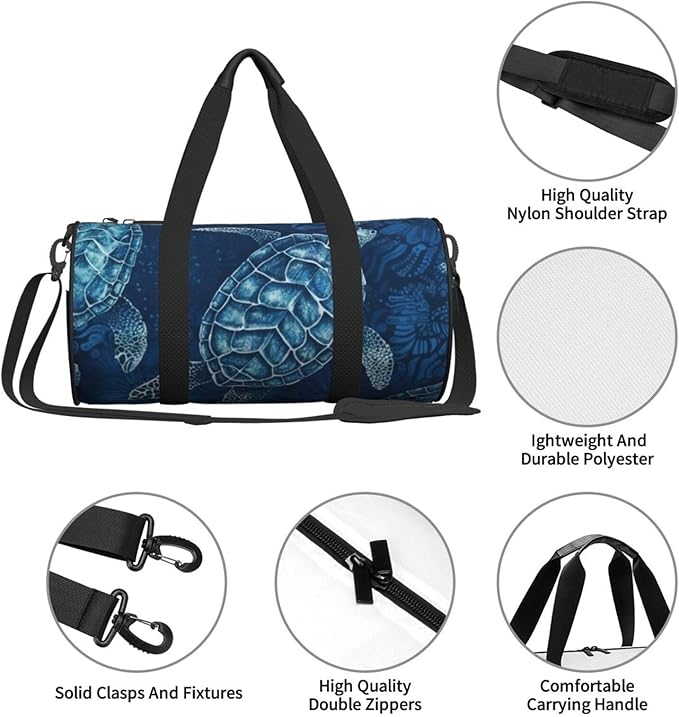 Travel Duffel Bag Lightweight Carry On Weekender Overnight Bags Sea Turtle-Blue Sports Tote Gym Backpack with Adjustable Strap Hospital Bags Foldable Luggage Bag for Women Men